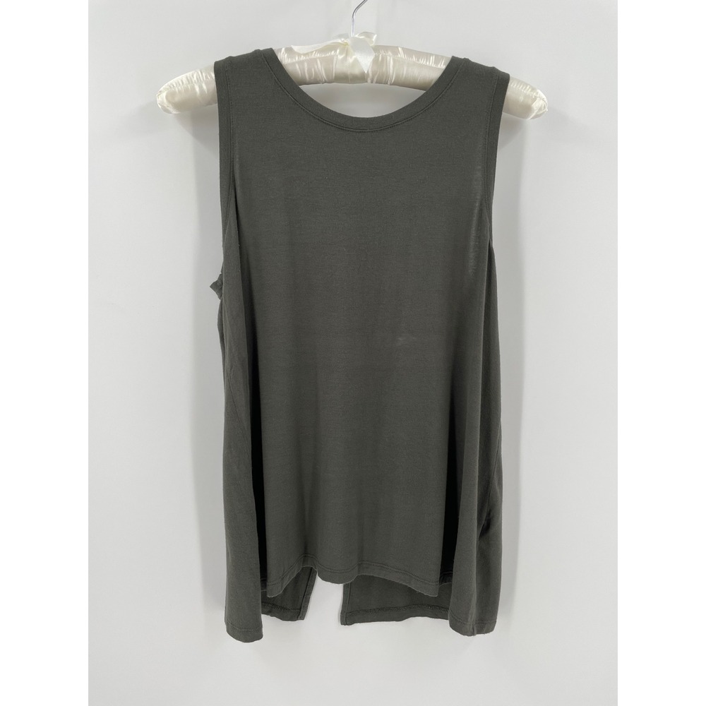 Halogen Womens M Dark Olive Gray Flowy Tank Top Keyhole Back Split Hem